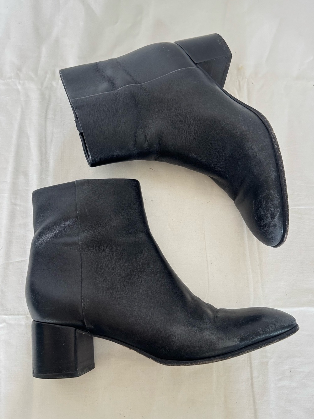 Vince Black Leather Ankle Boots with Block Heel Size 7.5M